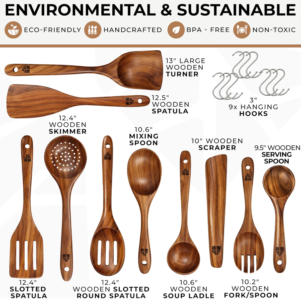 Woodenhouse teak set designed with ergonomic, easy-grip handles for control.