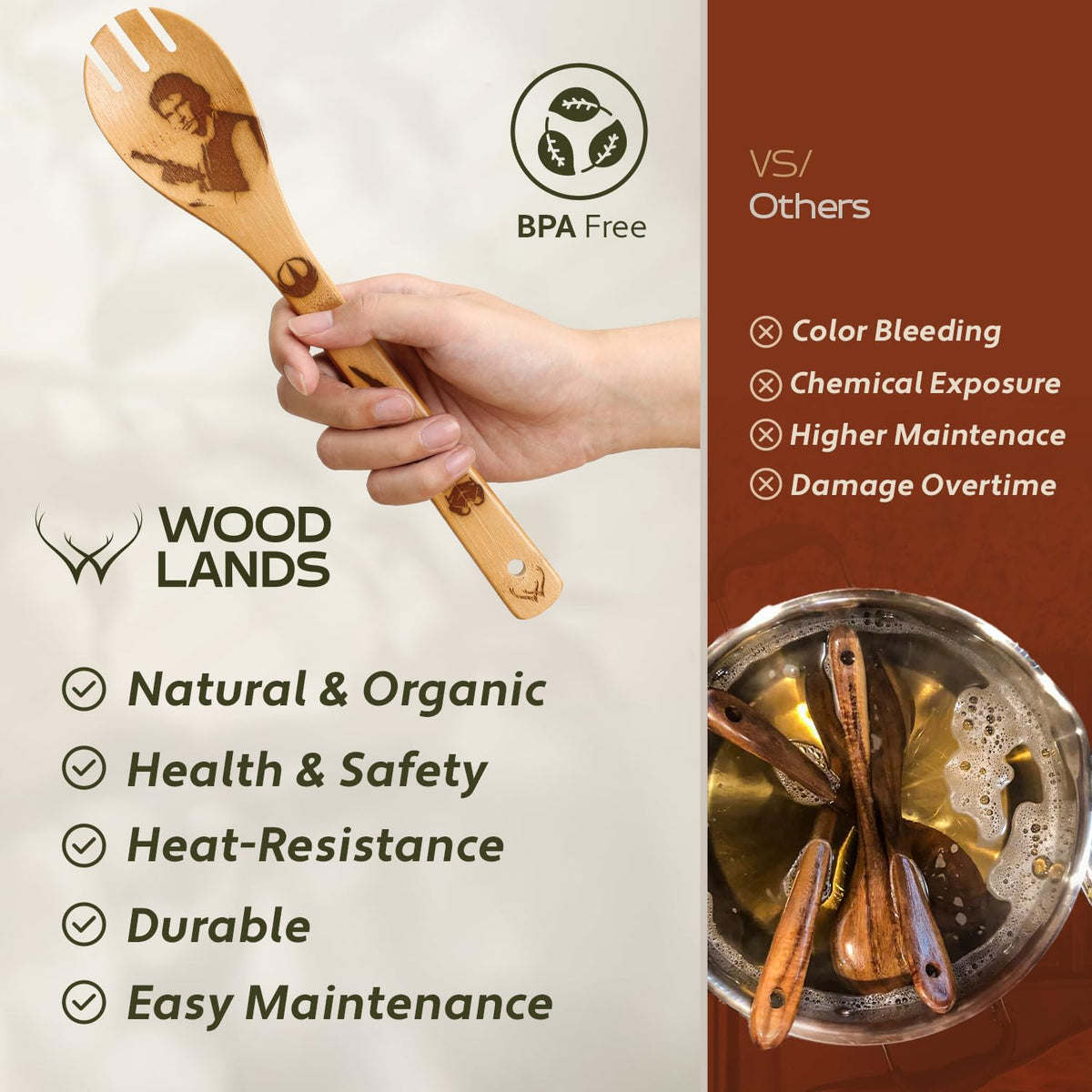 Woodlands USA BPA-free bamboo utensils for clean, odor-free meals