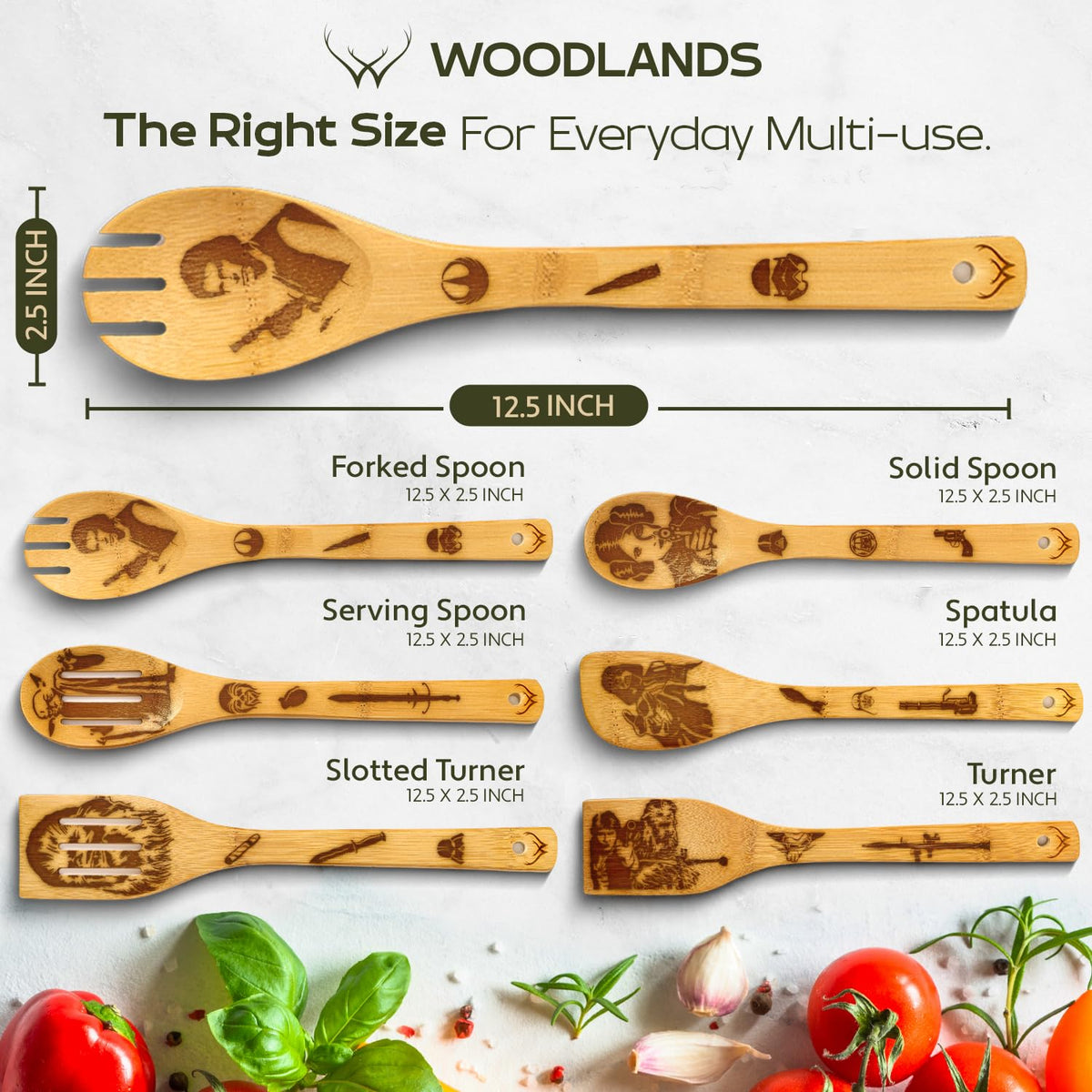 Woodlands USA ergonomic grip spoons for comfortable stirring and serving