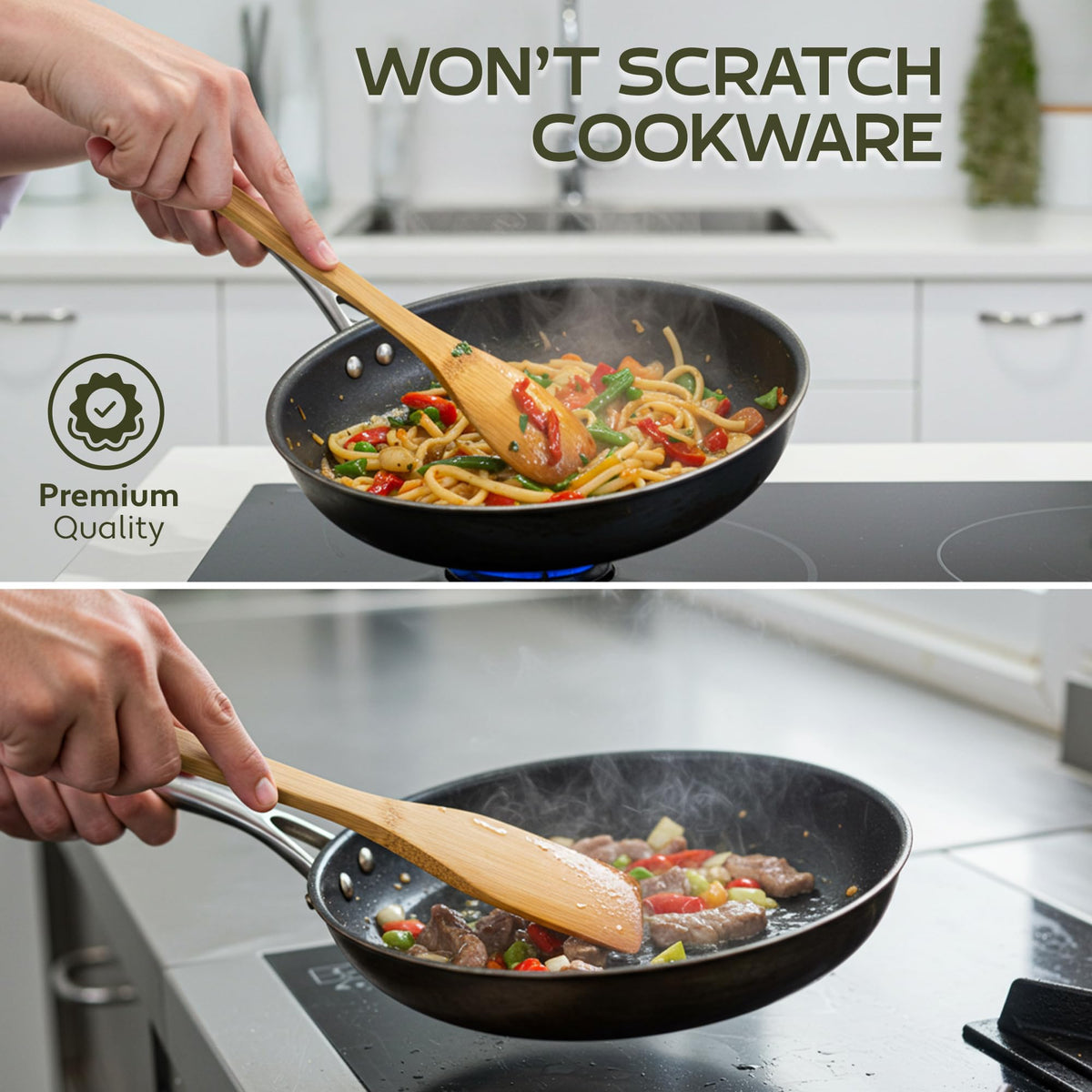 Woodlands USA nonstick-safe spoons and spatulas protect cookware surfaces