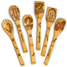 Woodlands USA Star Warz spoons and spatulas in a non-stick kitchen setup
