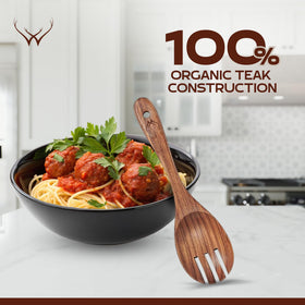 Woodlands USA teak 8pcs utensil set display-ready kitchen.
