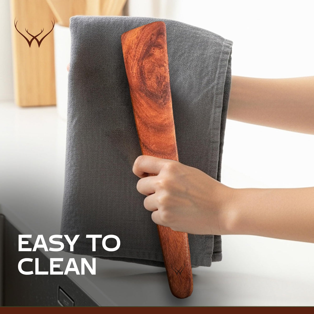 Woodlands USA teak spatula, easy cleaning and quick drying after use