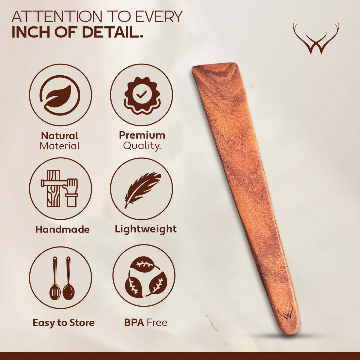 Woodlands USA teak spatula, nonstick-friendly surface for gentle scraping
