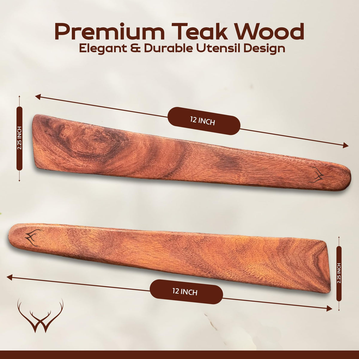Woodlands USA teak spatula, hand-held view, comfortable grip for extended use