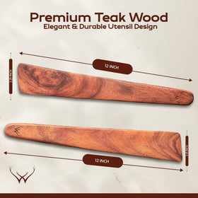Woodlands USA teak spatula, hand-held view, comfortable grip for extended use