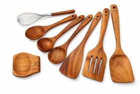 Woodlands USA teak spatula: gentle on non-stick pans, ideal for flipping and sautéing.