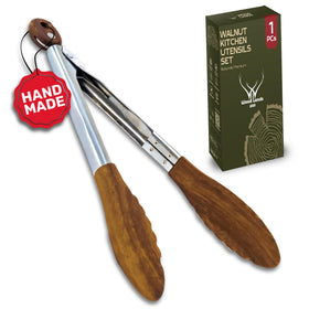 Woodlands USA walnut wooden tongs for cooking, durable and stylish for daily use