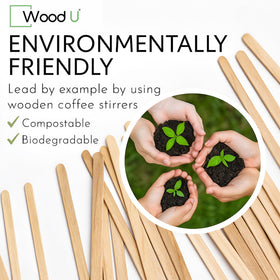 WoodU biodegradable disposable stirrers reduce waste while maintaining style.