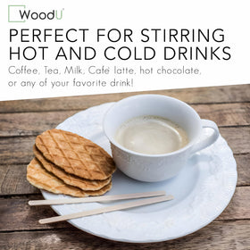 WoodU stir sticks designed to resist heat for hot drinks and cocktails.