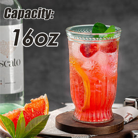 Wookgreat 16oz tall highball glasses ideal for beer, water, or mixed drinks.