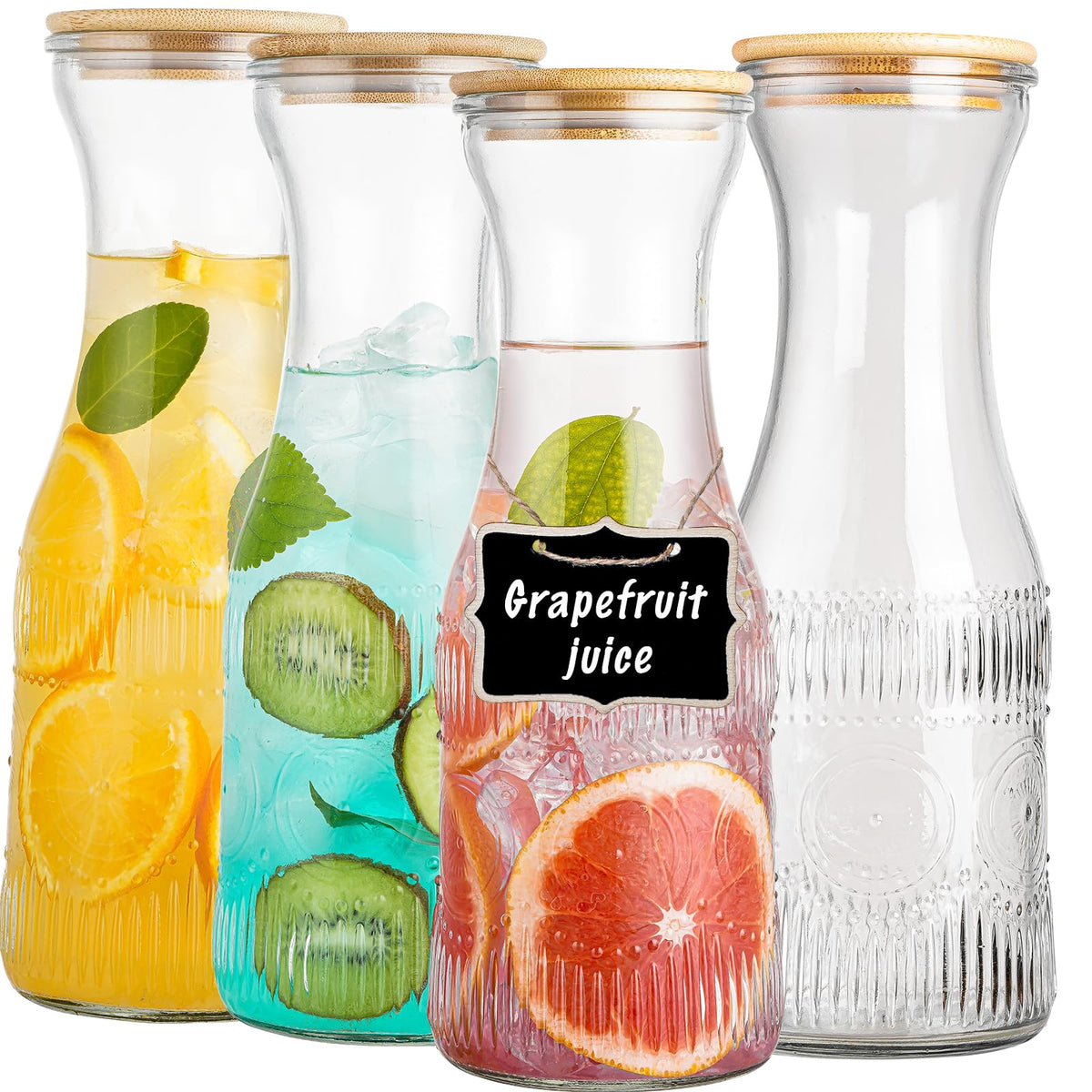 Wookgreat glass carafe set with embossed texture adds vintage elegance to brunch tables.