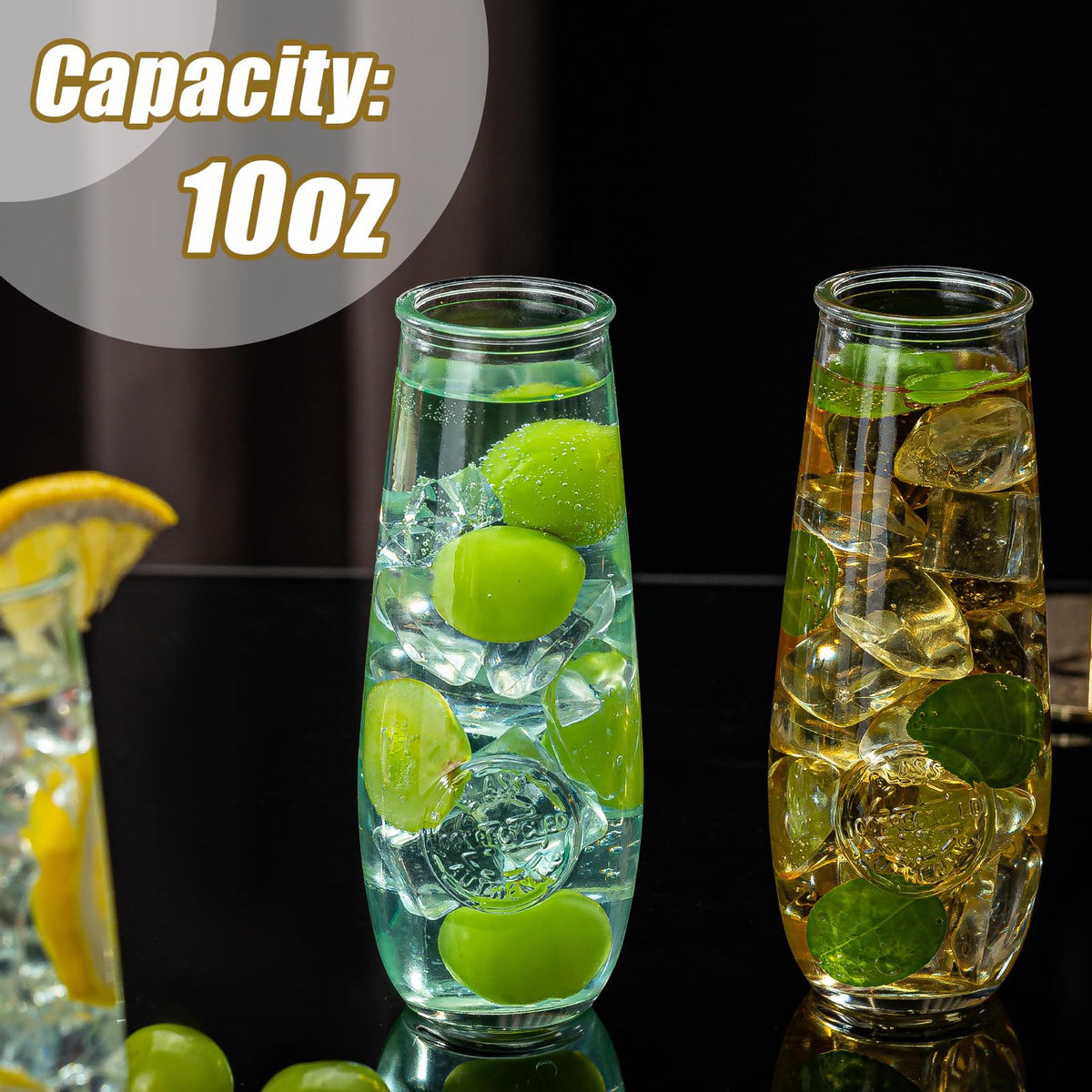 Wookgreat stemless champagne flutes shown from top view for serving clarity