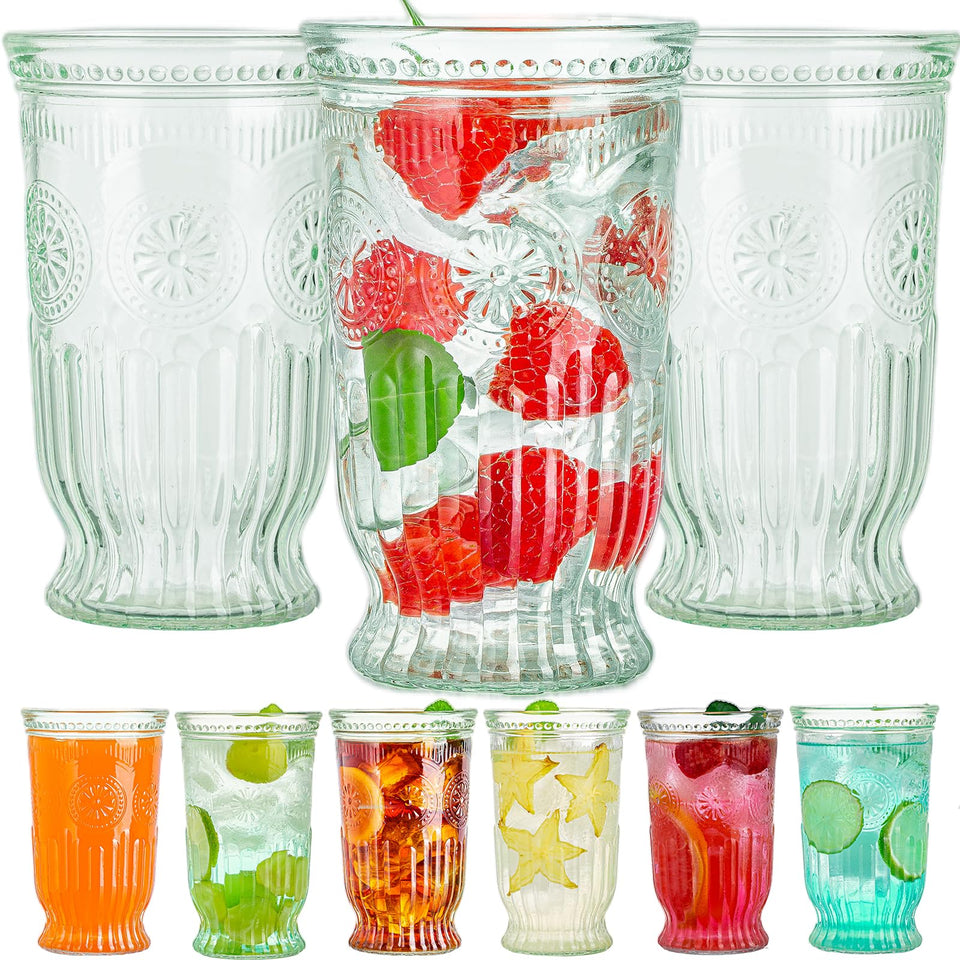 Wookgreat vintage embossed highball glasses for entertaining cocktails and juices.