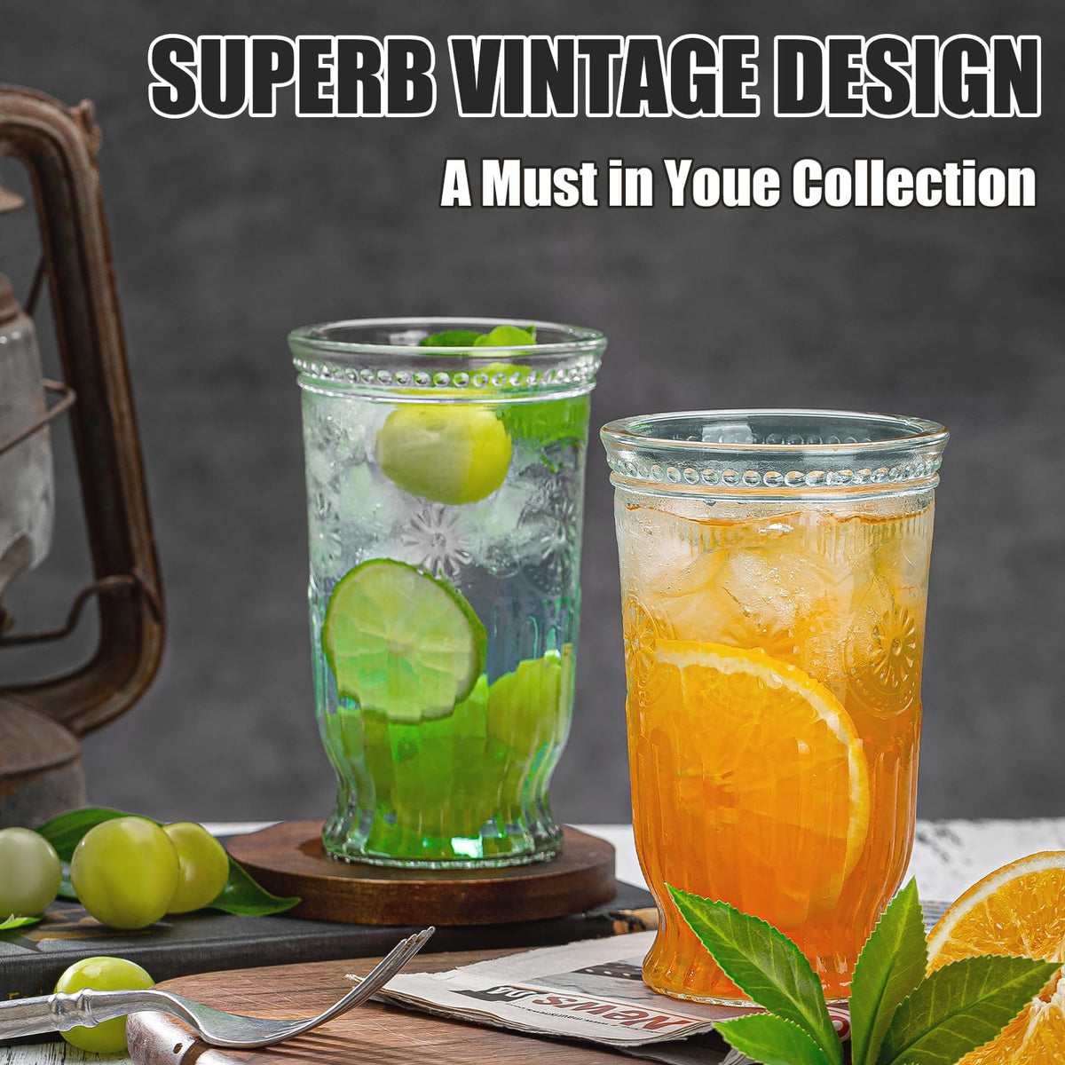 Wookgreat vintage glassware set adds timeless bar-top elegance to any table.