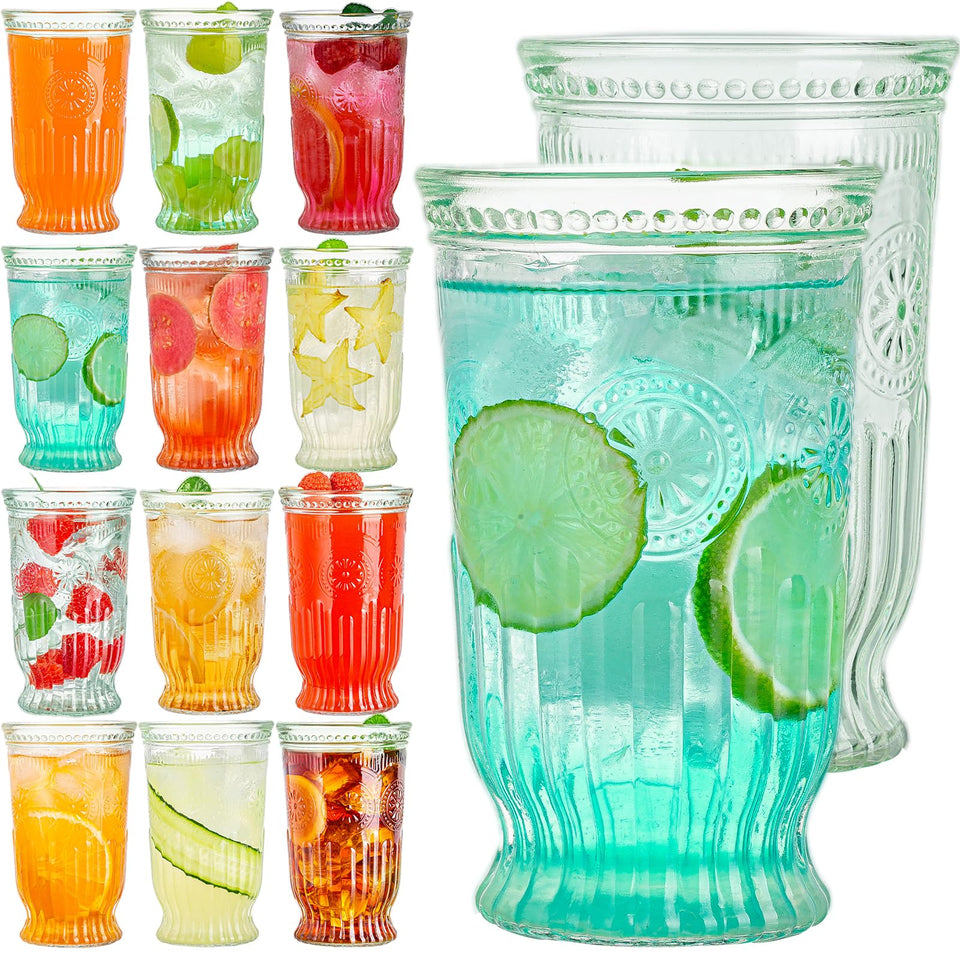 Wookgreat vintage highball glasses with embossed design for stylish entertaining.