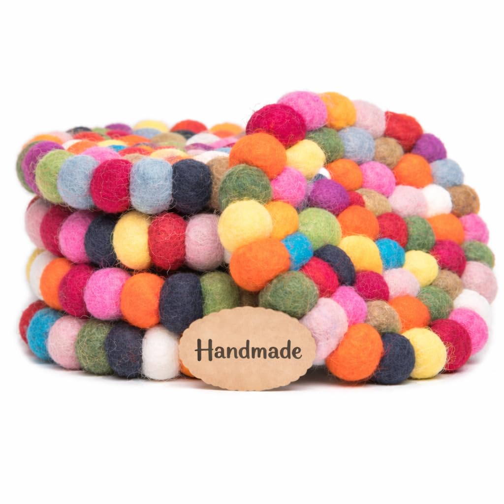 Woolygon round felt ball coasters rainbow set 5 durable felt craftsmanship