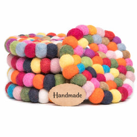 Woolygon round felt ball coasters rainbow set 5 durable felt craftsmanship