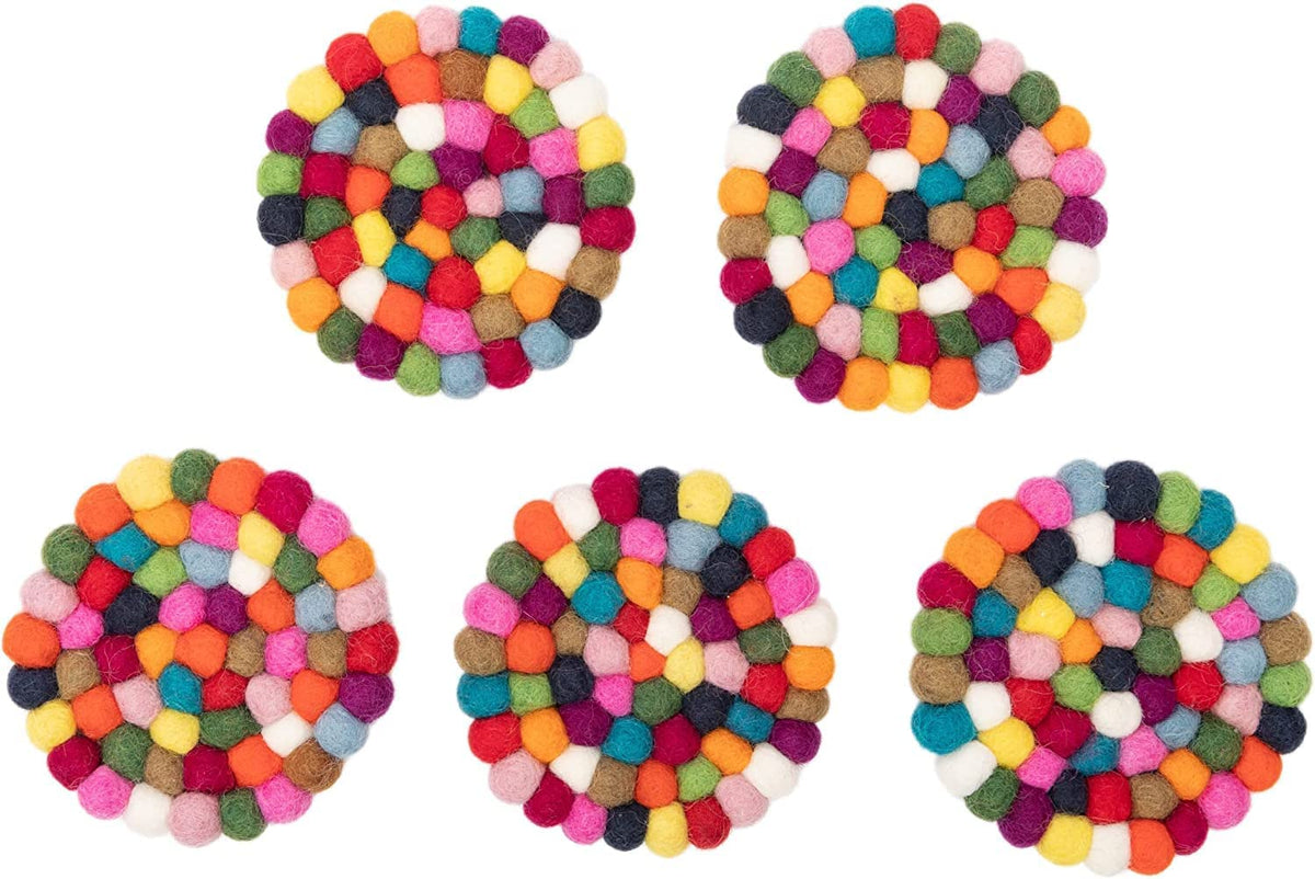 Woolygon round felt ball coasters rainbow set 5 great gift idea