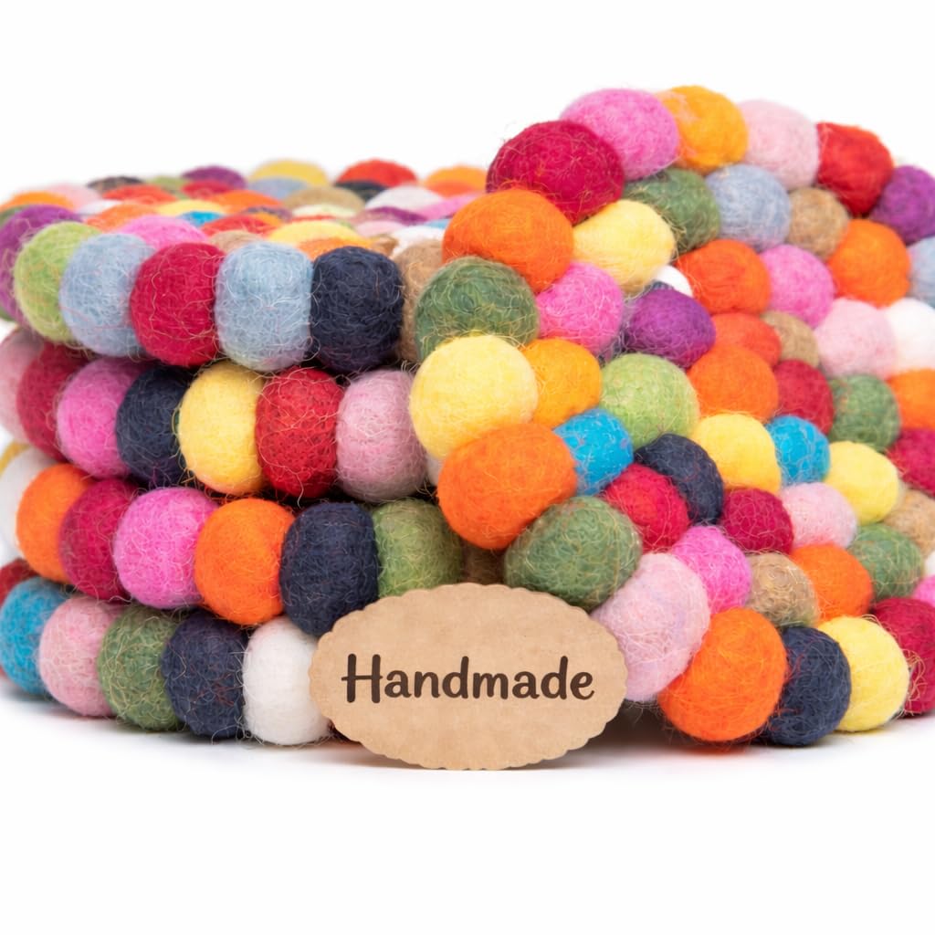 Woolygon round felt ball coasters rainbow set 5 decorative kitchen accessory