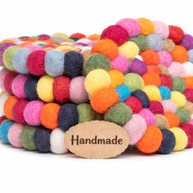 Woolygon round felt ball coasters rainbow set 5 decorative kitchen accessory