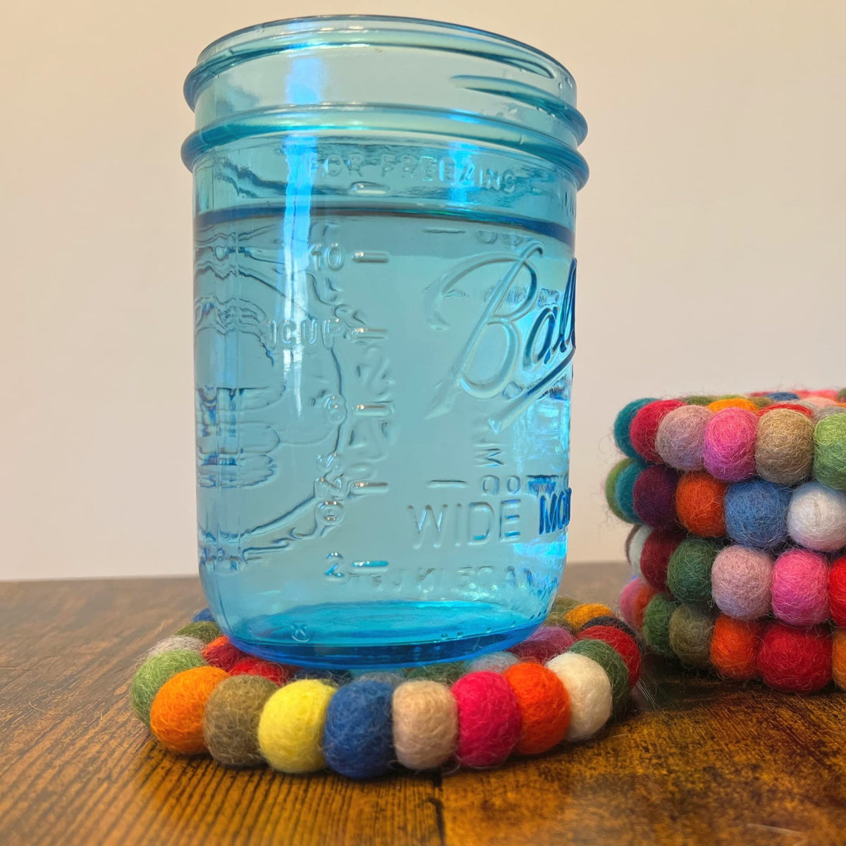 Woolygon round felt ball coasters rainbow set 5 versatile for cups mugs bowls