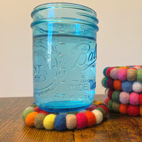 Woolygon round felt ball coasters rainbow set 5 versatile for cups mugs bowls