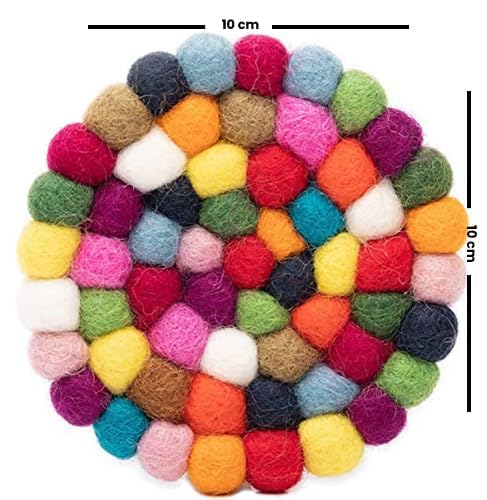 Woolygon round felt ball coasters rainbow set 5 easy to clean and air dry