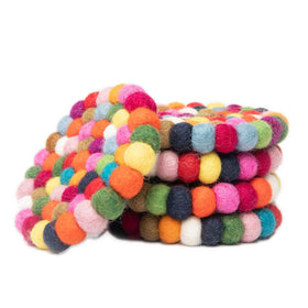 Woolygon round felt ball coasters rainbow set 5 protecting surfaces from moisture