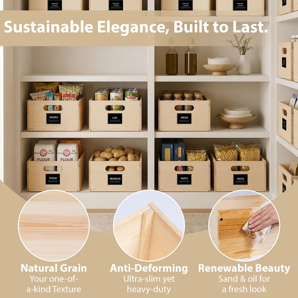 WooOrganix 12 category plus 4 blank labels help organize pantry items.