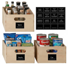 WooOrganix wooden pantry organizer with built-in handles for easy carrying and access.