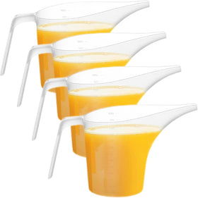Woozettn 4-pack measuring cups with long spout for controlled pouring.