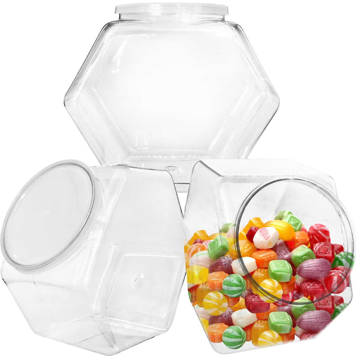 Woozettn hexagon candy jar with lid for tidy on-counter storage