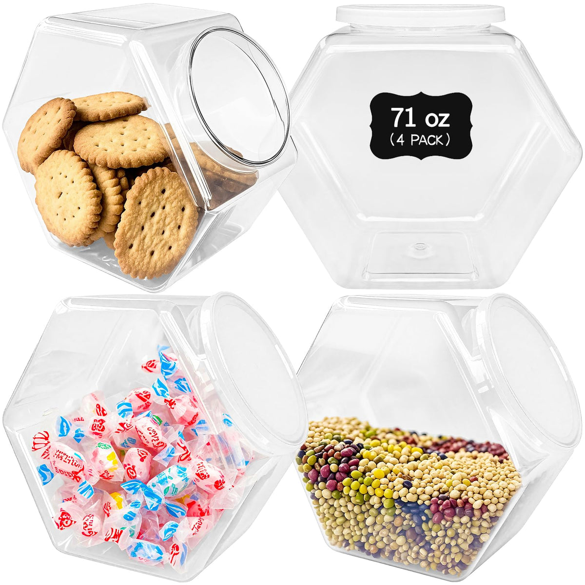 Woozettn hexagonal candy jar 71oz on display for chic pantry storage.