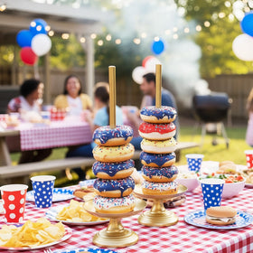 WOPARTY Donut Stand Metal 2-Pack 14-inches height keeps donuts elevated and accessible.