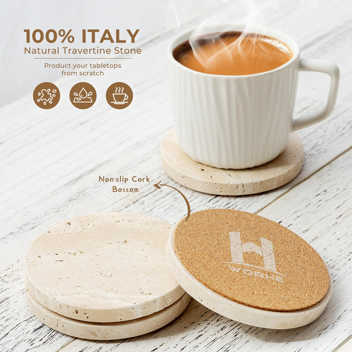 WORHE round coaster under a cocktail helps prevent condensation marks