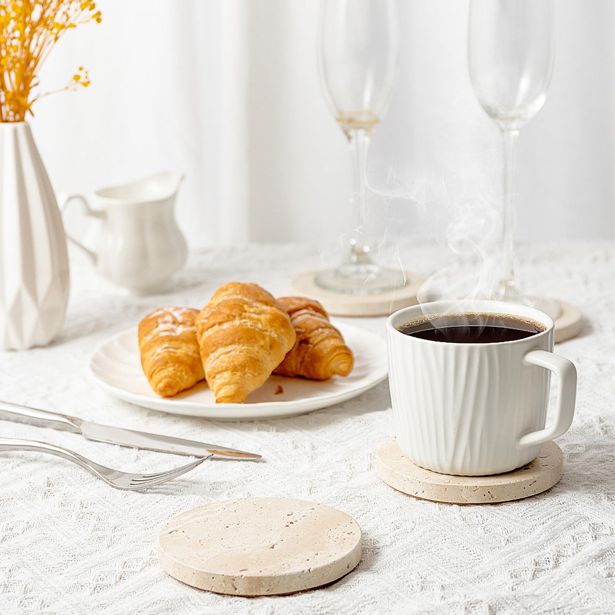 WORHE natural stone coaster cleans easily with a damp cloth