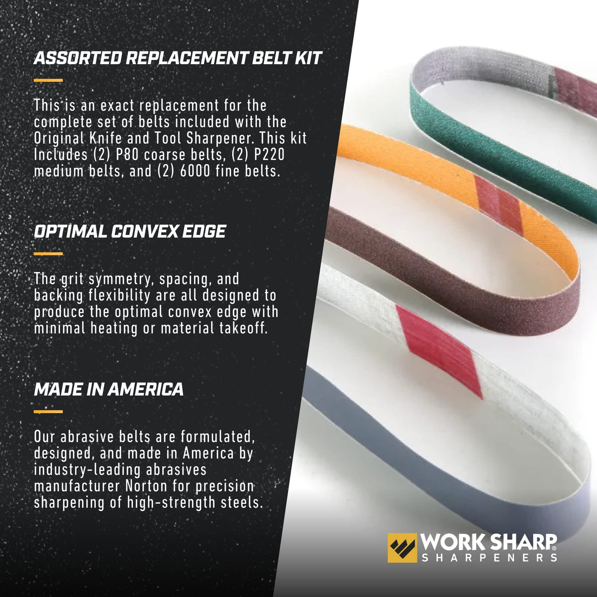 Work Sharp replacement belts extend sharpening sessions and versatility.