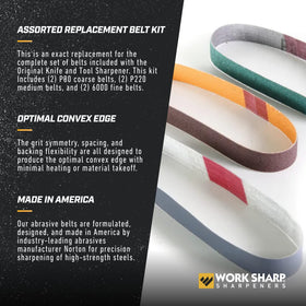Work Sharp replacement belts extend sharpening sessions and versatility.