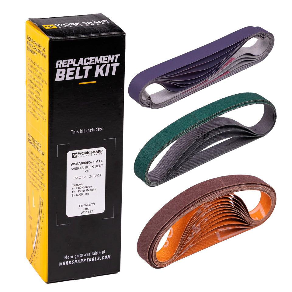 Work Sharp Bulk Belt Kit with 24 belts for versatile sharpening and edge restoration