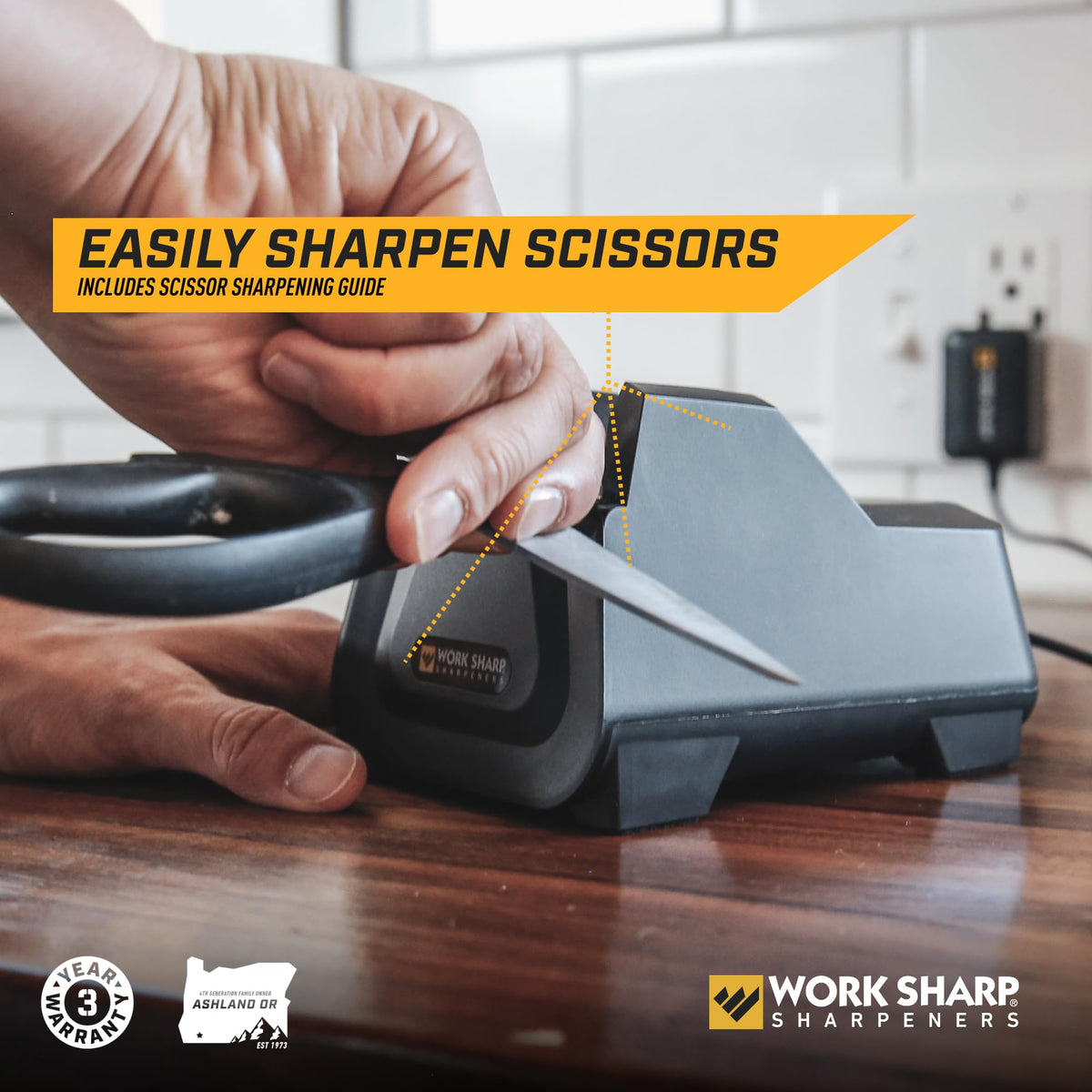 Work Sharp E2 fits neatly in a kitchen drawer for easy access.