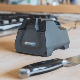 Work Sharp E2 side panel view reveals compact design for drawer storage.