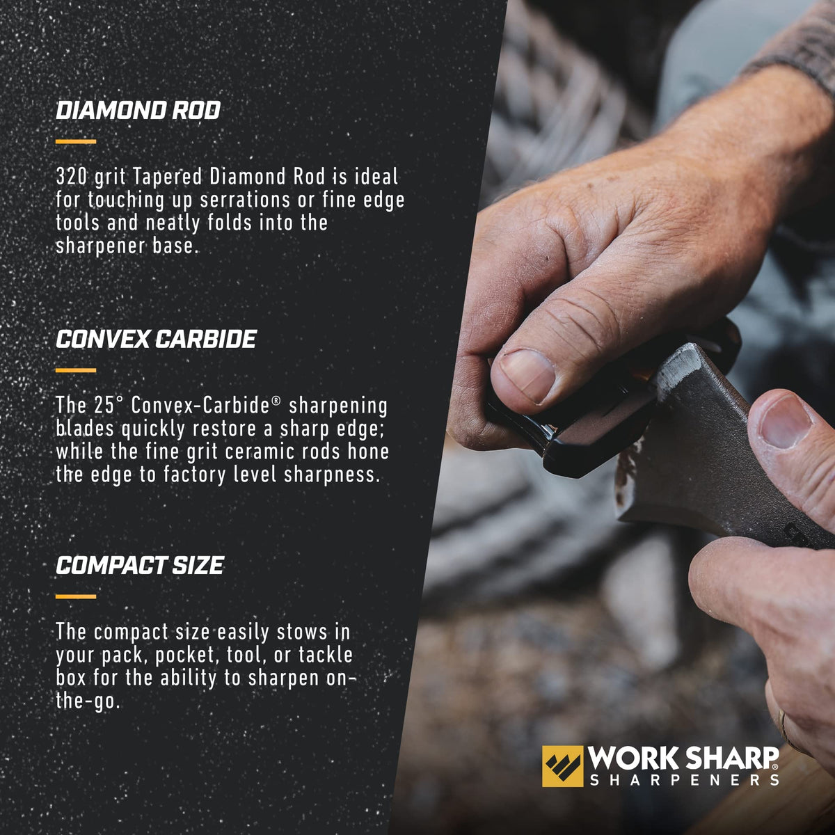 Work Sharp EDC Pivot Plus diamond taper rod sharpens serrations and fine tools efficiently.
