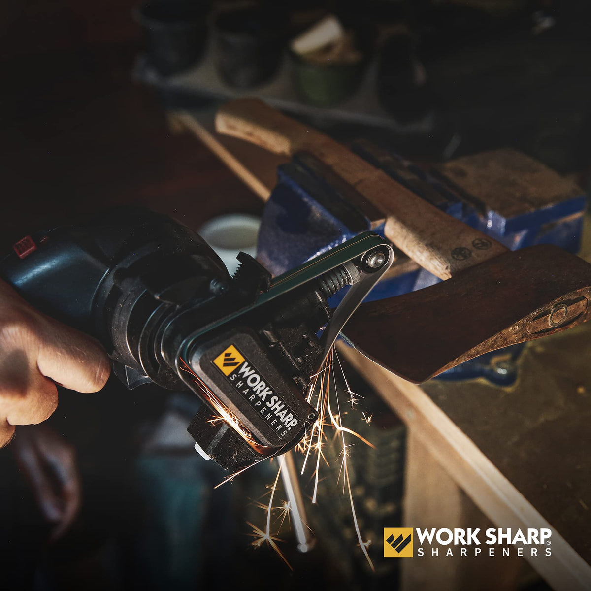 Work Sharp edge guide maintains consistent 20°/25° angles.