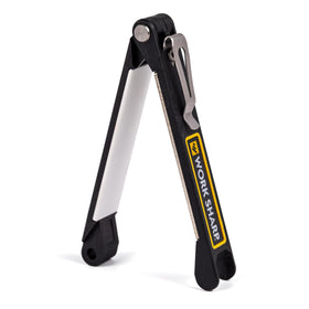Work Sharp folding field sharpener shown in a compact design for easy on-the-go sharpening.