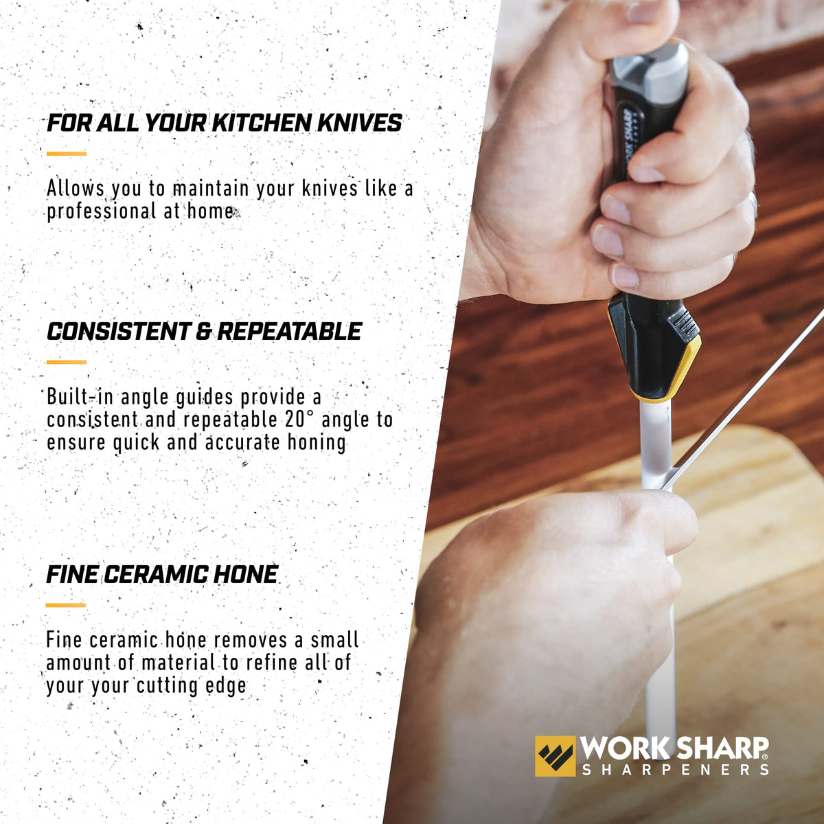 Work Sharp honing rod with lanyard hole for convenient storage.