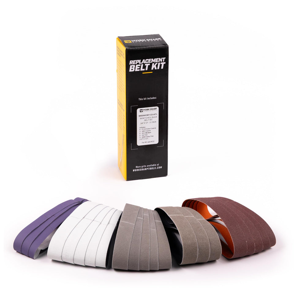 Work Sharp Ken Onion bulk belt kit with varied grits for sharpening knives and tools