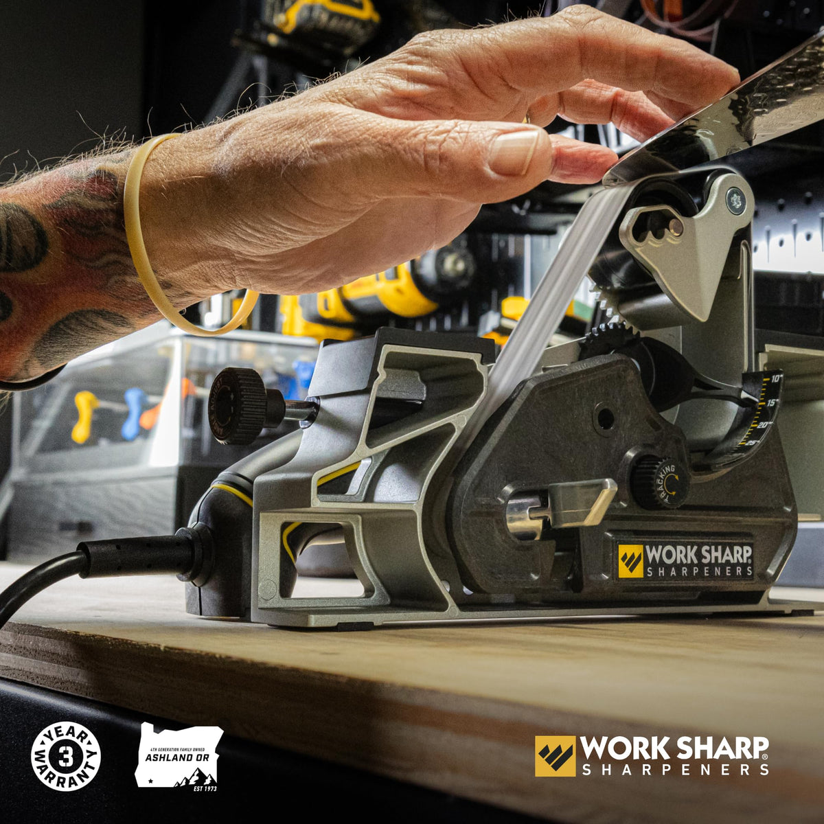Work Sharp Ken Onion Elite Mk2 blade grinding attachment enabling wider belts and profiles.