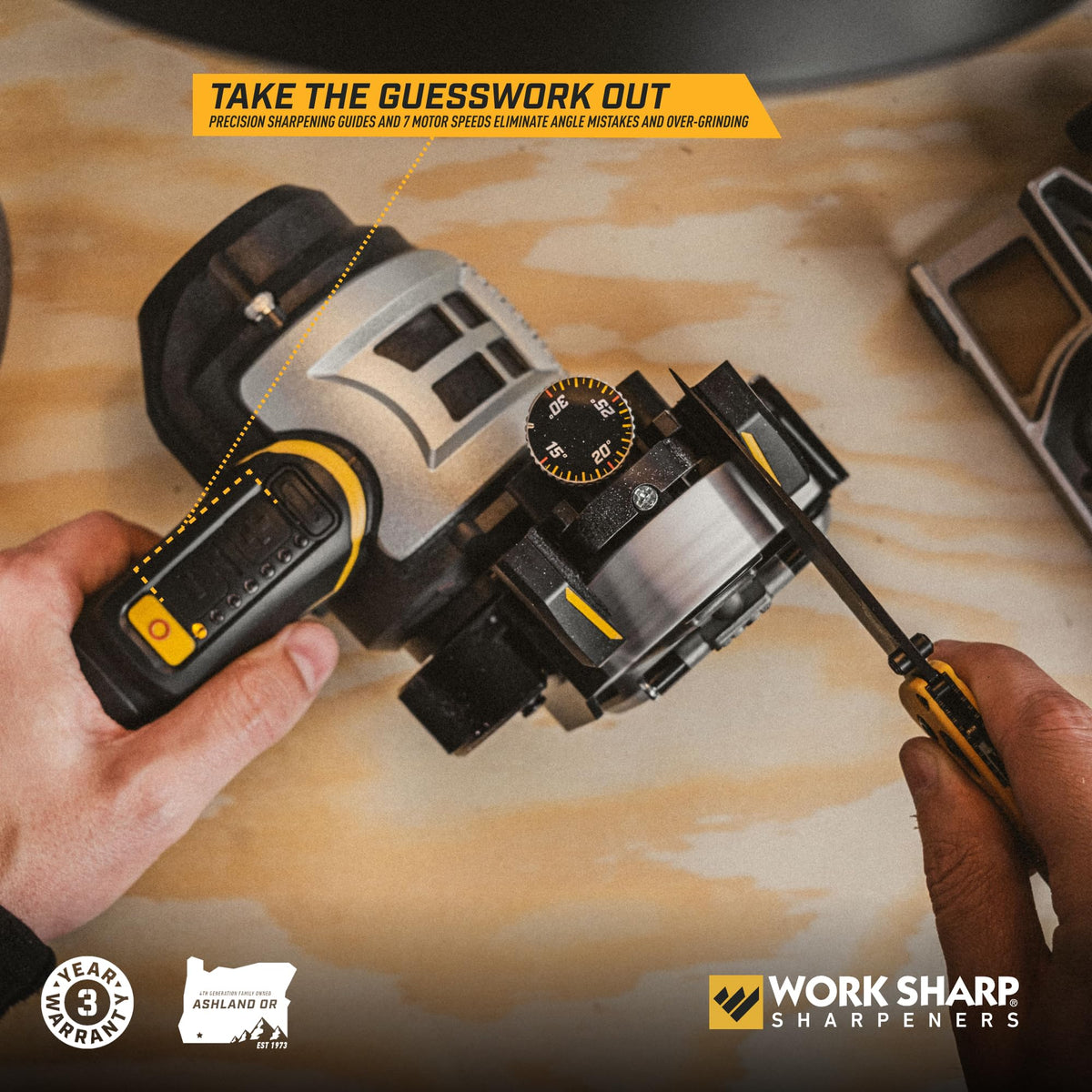 Work Sharp Ken Onion knife sharpener angle guide for consistent angles.