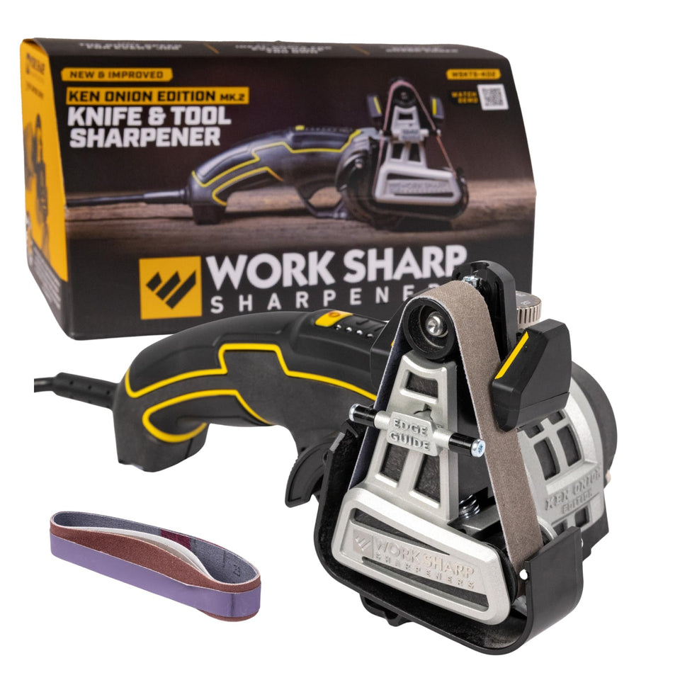 Work Sharp Ken Onion knife sharpener front view showing precise edge setup.